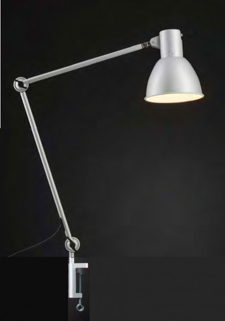 Work lamp 110 cm silver shielded CH plug with table clamp base