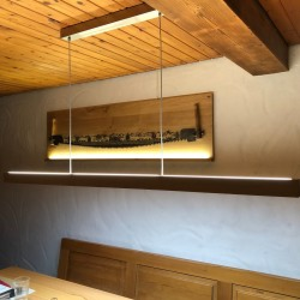 Pendant luminaire shielded walnut flicker-free LED